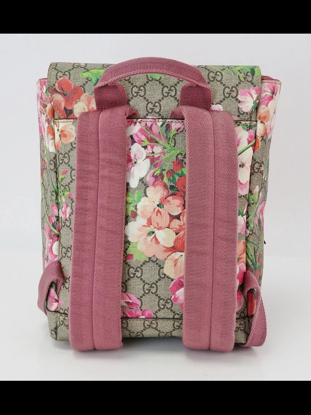 Gucci Floral GG Supreme Canvas Backpack in Pink and Green